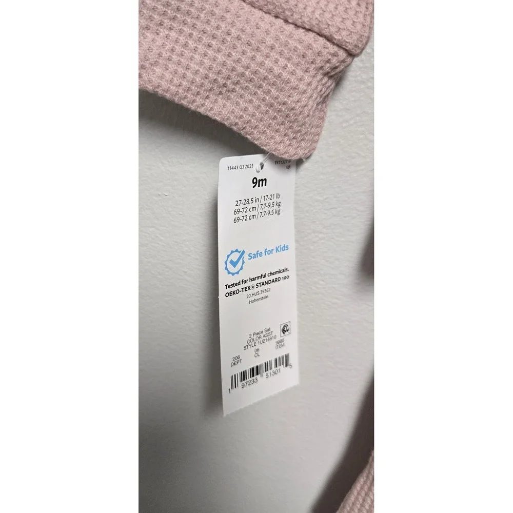 Carters Just One You Baby 9M Pink Waffle Knit 2pc Top and Pants Set